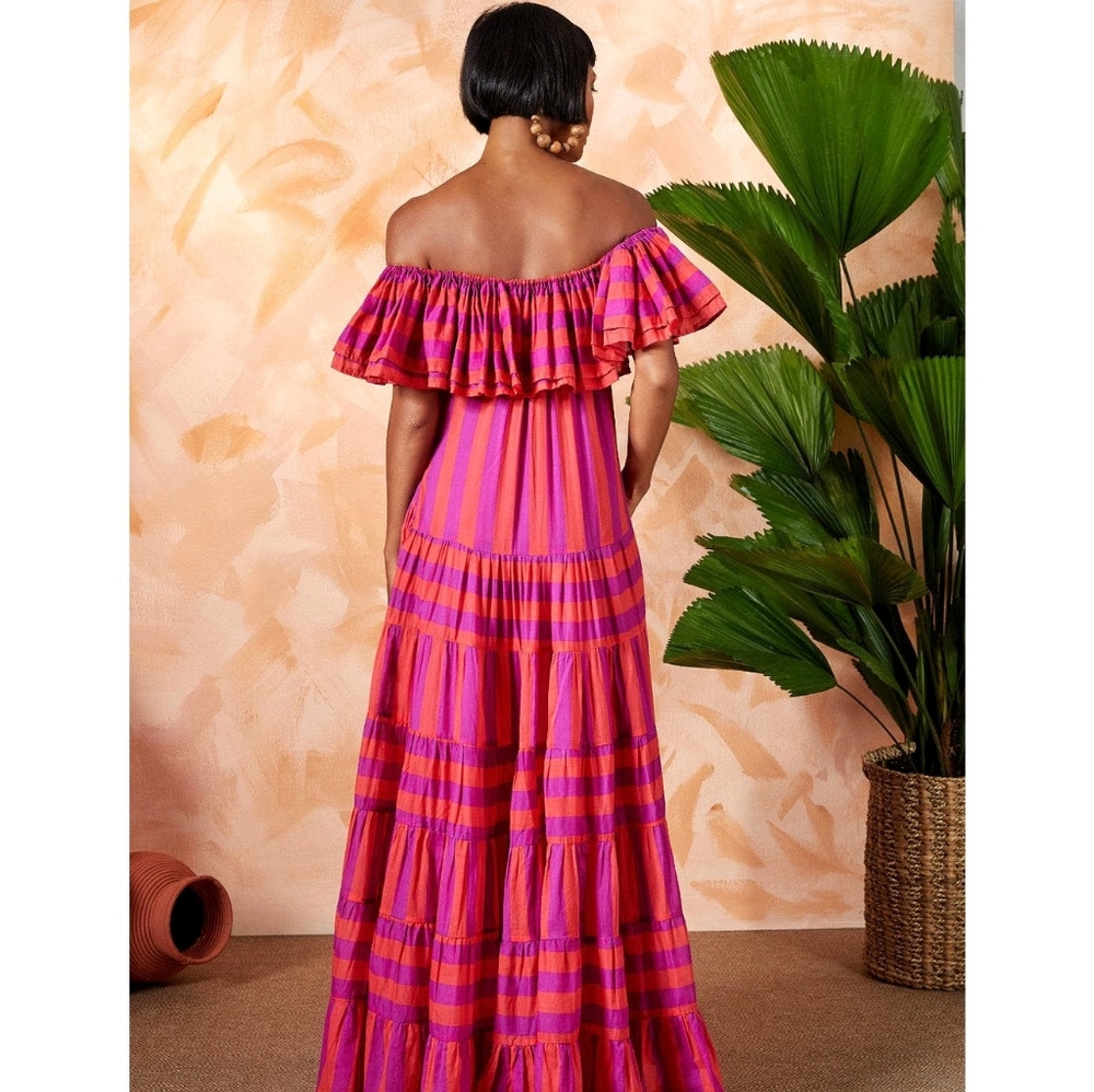 Erika Pena x Anthropologie Rita Bohemian Ruffle Tiered Stripe Maxi Dress - Picture 4 of 6
